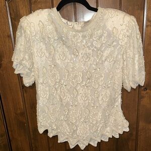 Vintage Laurence Kazar Cream Beaded Blouse
